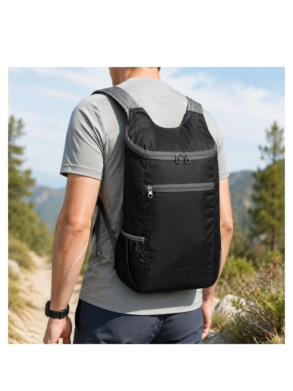 Men's Black Lightweight Trail Backpack with Grey Accents